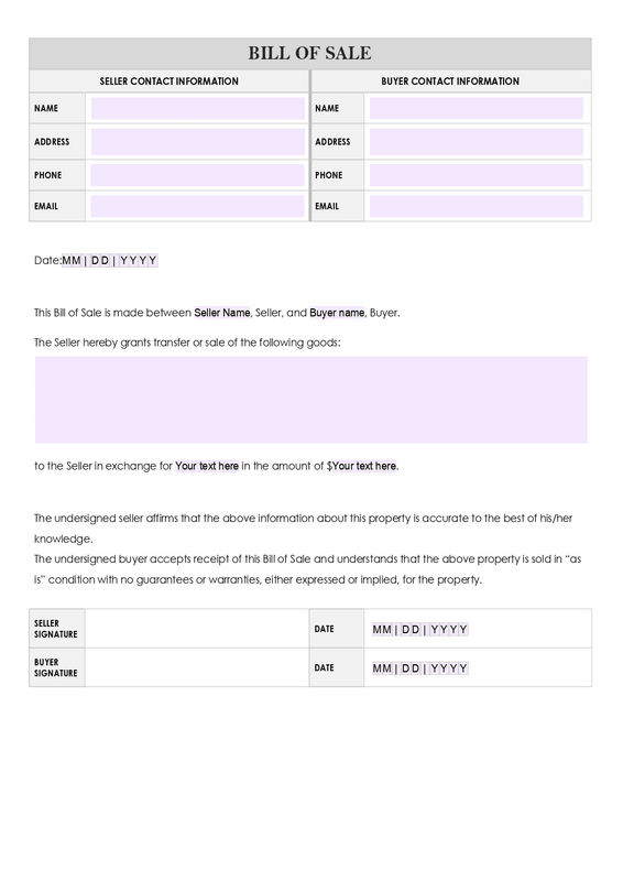 Mobile Home Bill of Sale Mobile Home Bill of Sale